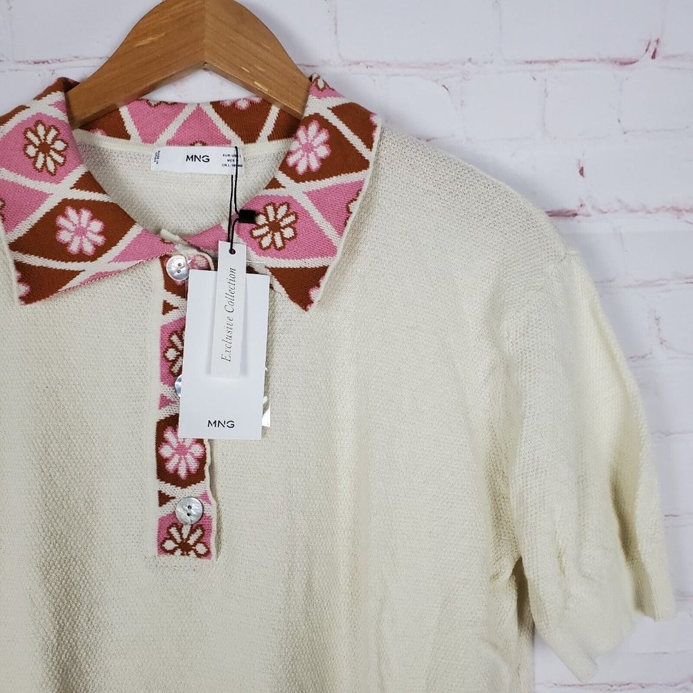 NWOT Mango Womens Knit floral polo Sweater M - Picture 6 of 12